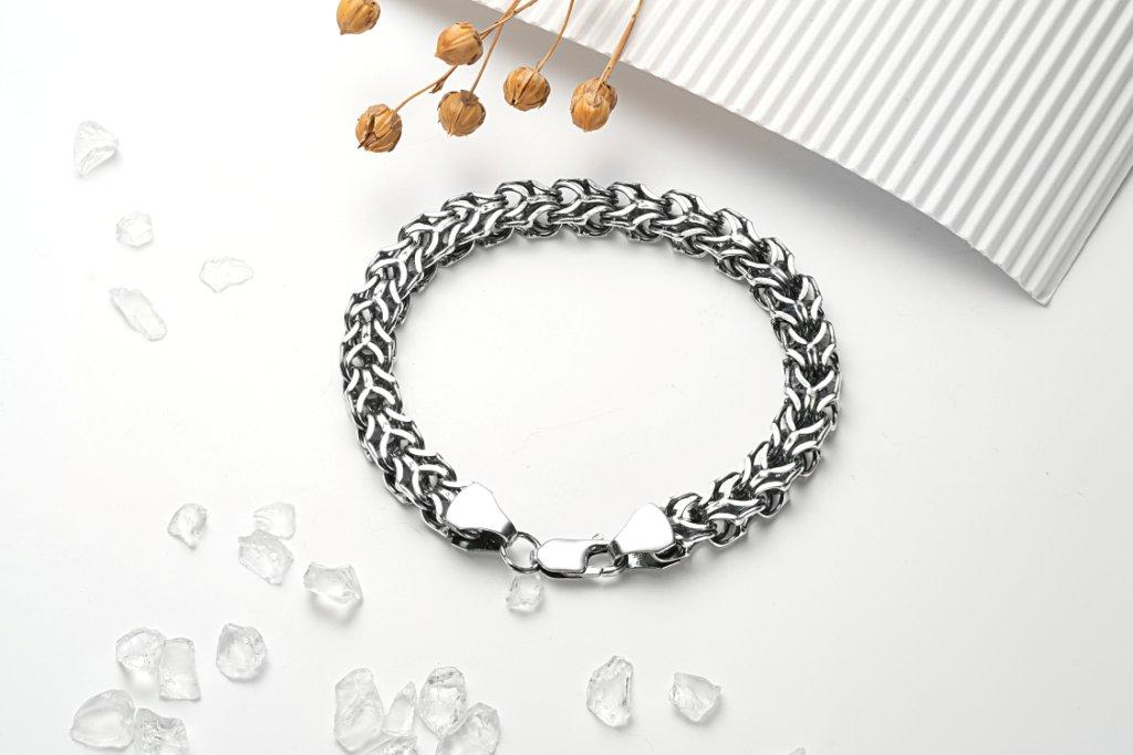 Браслет из черненого серебра 925 пробы 02-053100-105002 д. 1  , плетение: рамзес, ширина: 10 мм