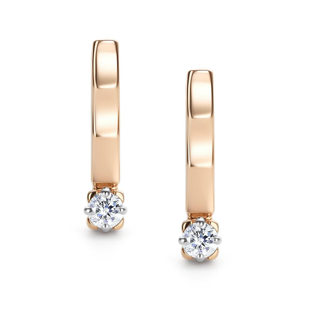 Серьги с английским замком женские из красного золота 585 пробы 26470-100 с бриллиантами