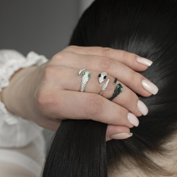 Кольцо из родированого серебра 925 пробы 1101524-00455 Змея