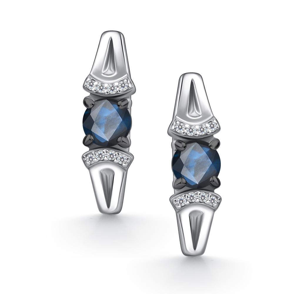 Серьги с английским замком женские из родированого серебра 925 пробы 02-4562/000С-00 с сапфирами