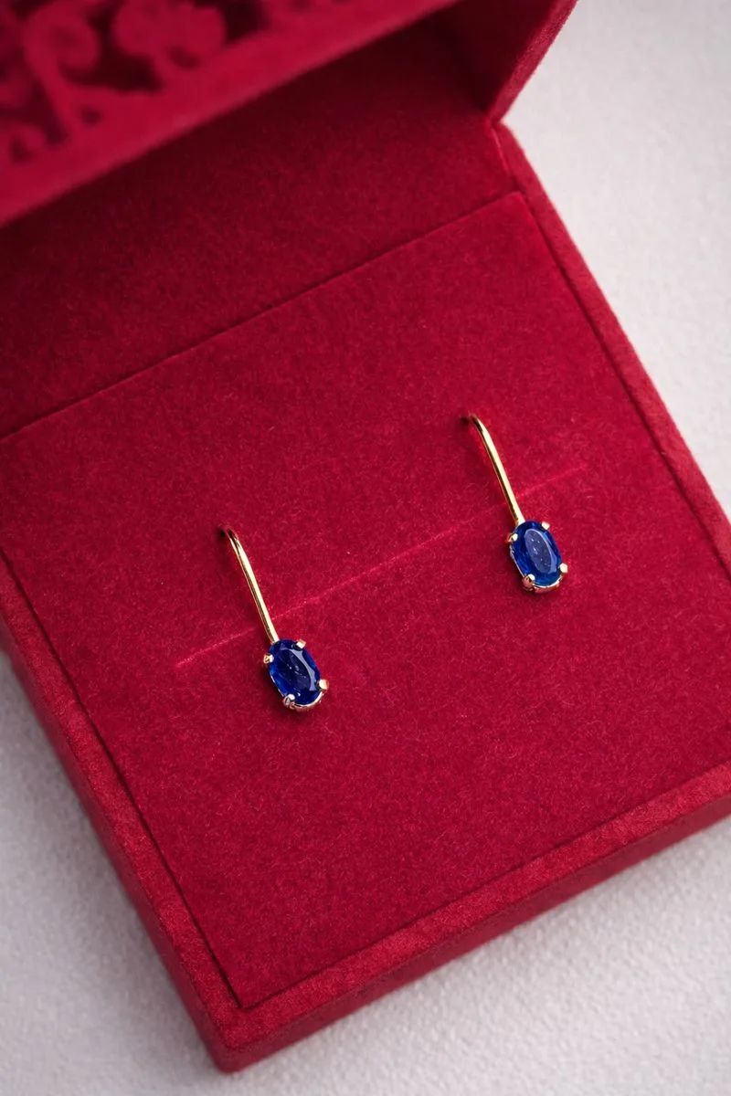 Серьги на петле женские из красного золота 585 пробы CД2428603 с сапфирами  Синий