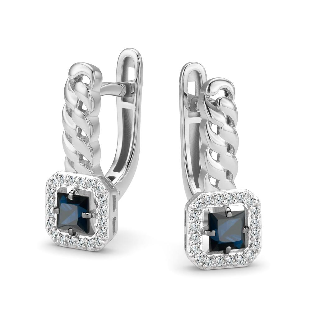 Серьги с английским замком женские из белого золота 585 пробы 27289-202 с сапфирами и бриллиантами