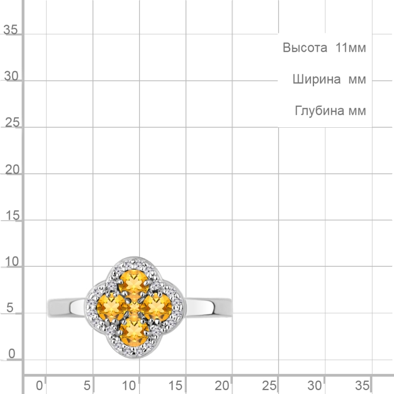 Кольцо из родированного серебра 925 пробы 65032806А с цитринами и фианитами