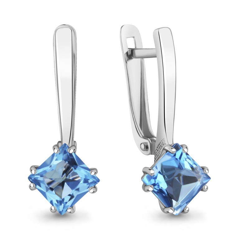 Серьги женские из родированного серебра 925 пробы 45021305 с топазами