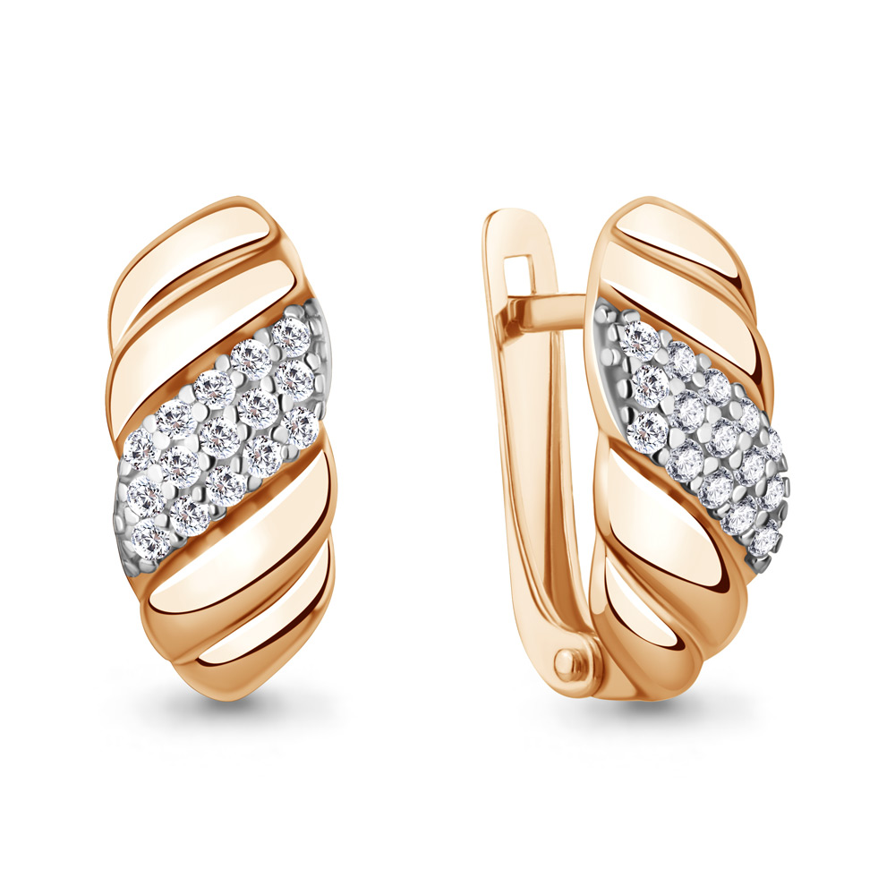 Серьги с английским замком женские из красного золота 585 пробы 400804А с фианитами