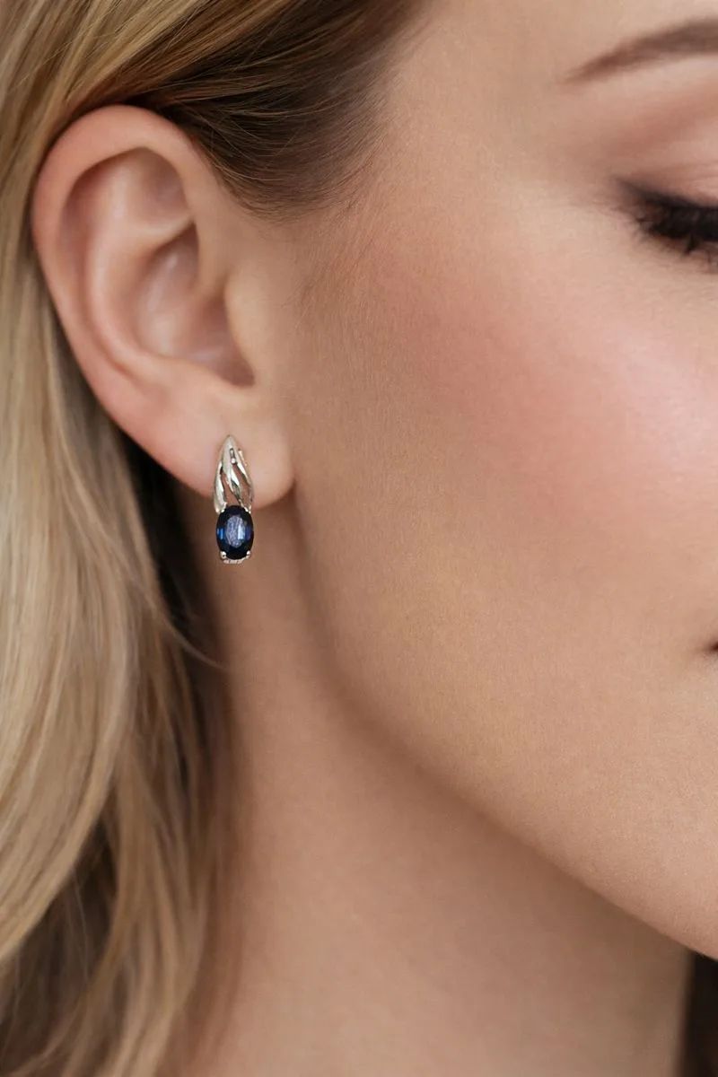 Серьги с английским замком женские из белого золота 585 пробы 21227-202 с сапфирами