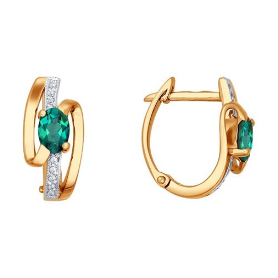 Серьги с английским замком женские из красного золота 585 пробы 3020147 с бриллиантами и изумрудами