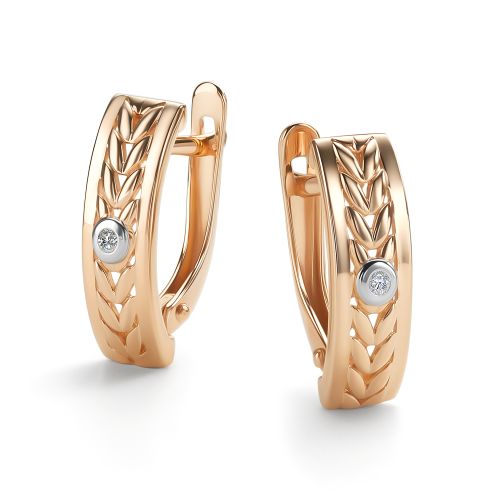 Серьги с английским замком женские из красного золота 585 пробы 24459-100 с бриллиантами