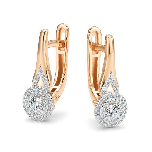 Серьги с английским замком женские из красного золота 585 пробы 27351-100 с бриллиантами