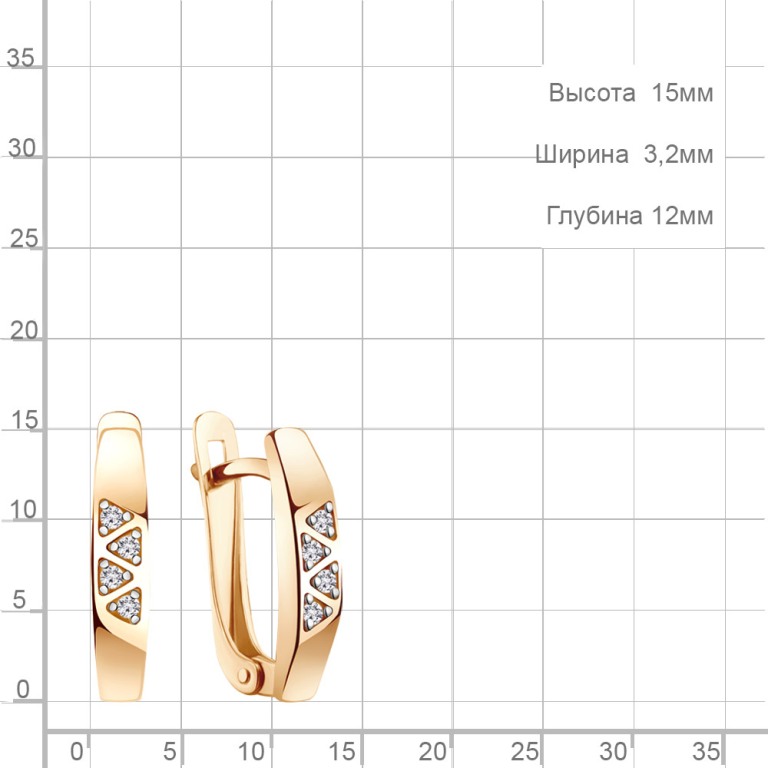 Серьги с английским замком женские из красного золота 585 пробы 400954А с фианитом