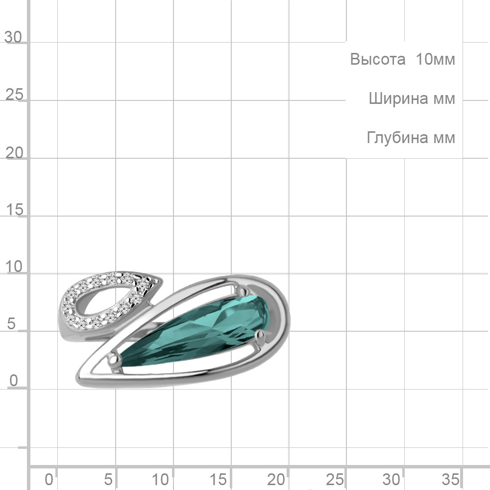 Кольцо из родированного серебра 925 пробы 65009088А и фианитами