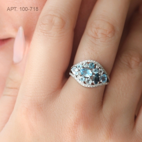 Кольцо из золота 585 пробы 100-718  Голубой