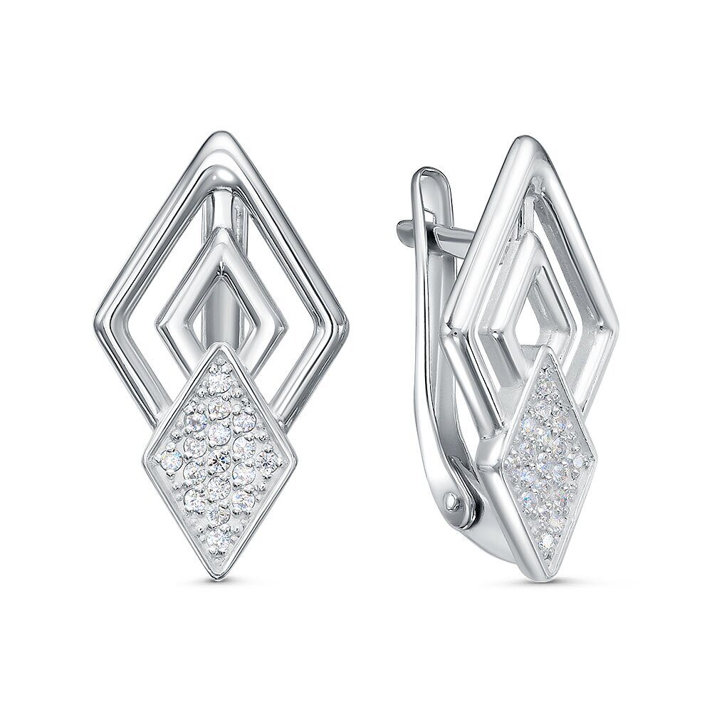 Серьги с английским замком женские из родированого серебра 925 пробы 3101028582