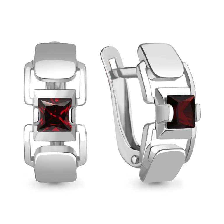 Серьги женские из родированного серебра 925 пробы 4790703 с гранатами