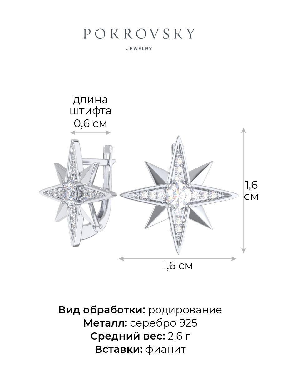 Серьги с английским замком детские из родированого серебра 925 пробы 2101329-00775 с фианитами