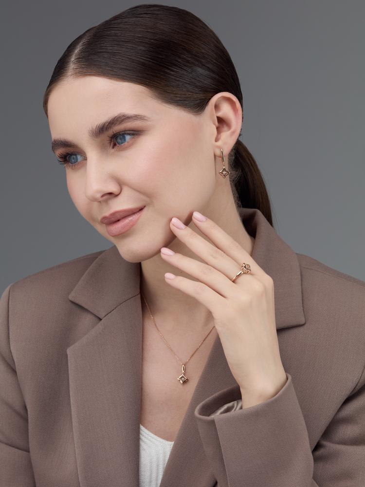 Серьги с английским замком женские из красного золота 585 пробы 26073-100 с бриллиантами