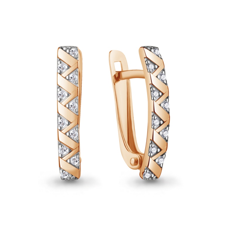 Серьги с английским замком женские из красного золота 585 пробы 400894А с фианитами