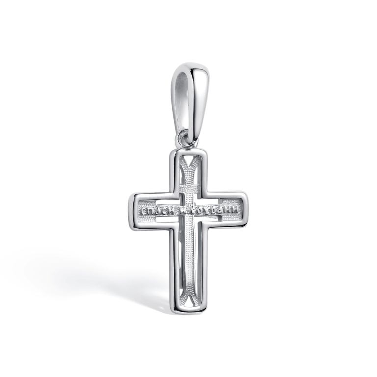 Крест из родированого серебра 925 пробы 03-4090/000Б-00 с бриллиантом