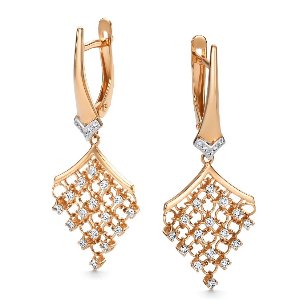 Серьги с английским замком женские из красного золота 585 пробы 26628-100 с бриллиантами