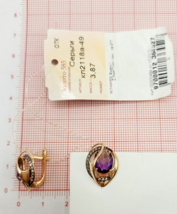 Серьги с английским замком женские из красного золота 585 пробы кл2118а-49