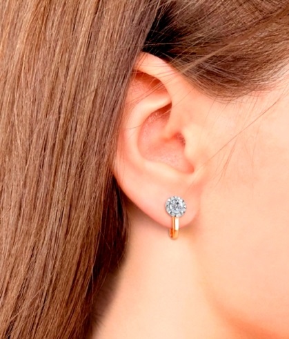 Серьги с английским замком женские из красного золота 585 пробы 400467А с фианитами
