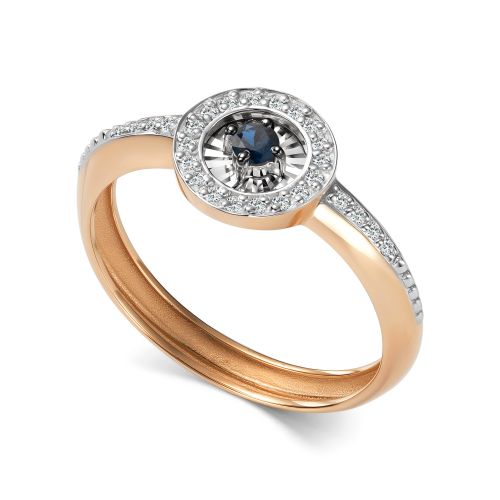 Кольцо из красного золота 585 пробы 17019-102 с сапфиром и бриллиантами