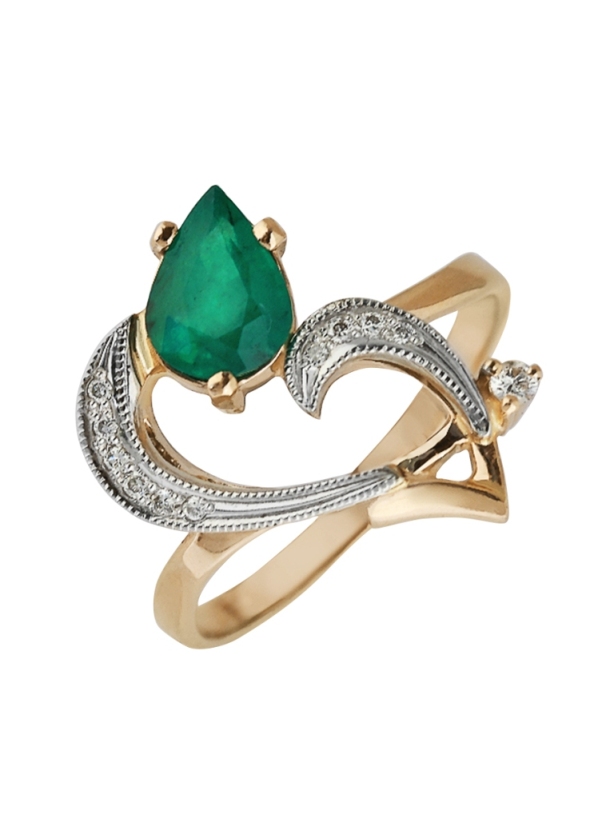 Кольцо из золота 585 пробы 178013 с изумрудами и бриллиантом