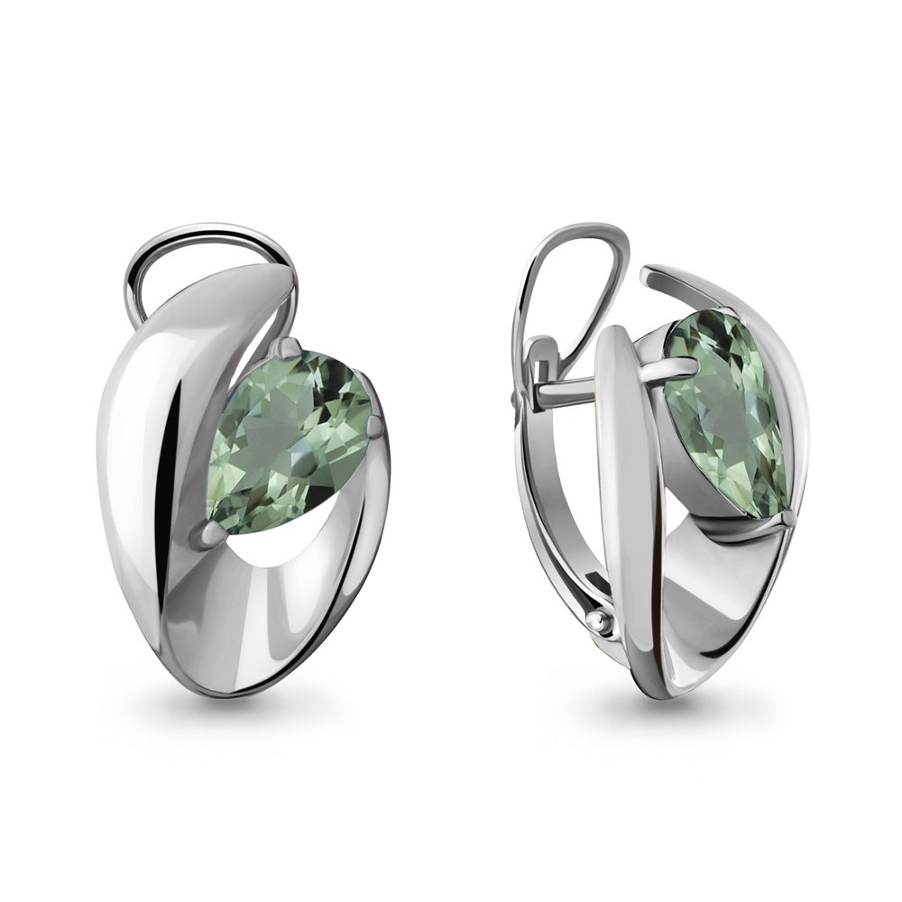 Серьги женские из родированого серебра 925 пробы 4490115 с празиолитами