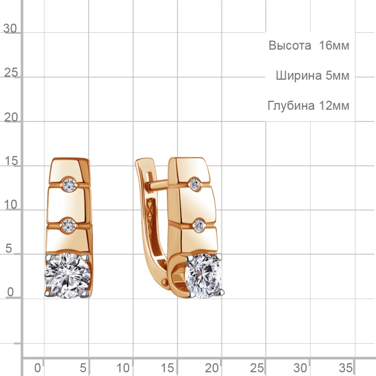 Серьги с английским замком женские из красного золота 585 пробы 400369