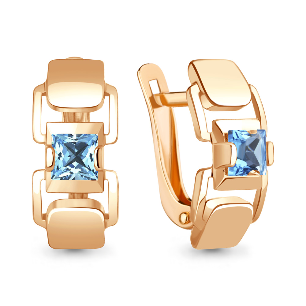 Серьги с английским замком женские из красного золота 585 пробы 4790705 с топазами