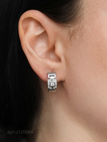 Серьги с английским замком женские из родированого серебра 925 пробы с120684