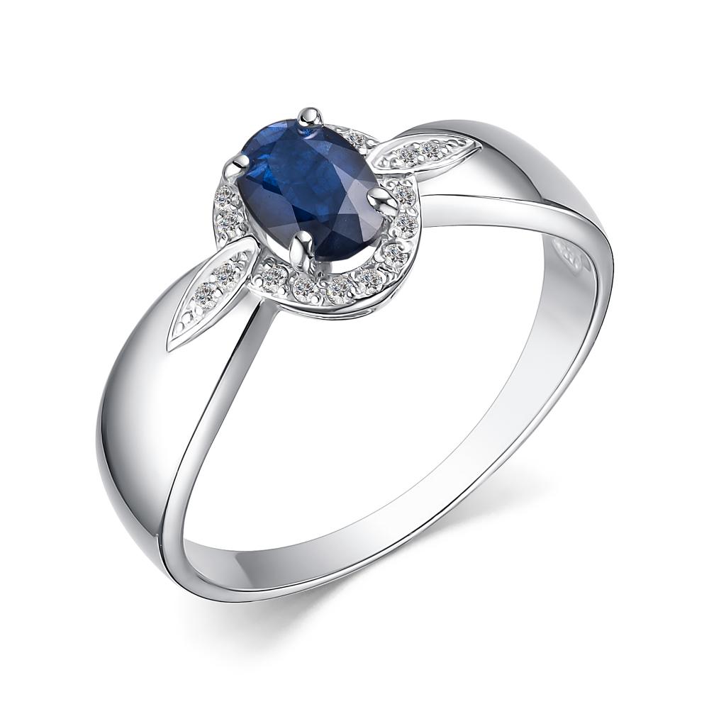 Кольцо из родированого серебра 925 пробы 01-0367/000С-00 с сапфиром