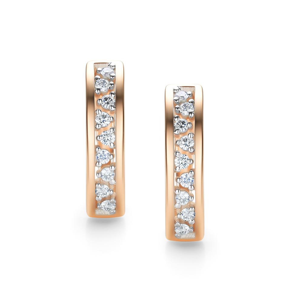 Серьги с английским замком женские из красного золота 585 пробы 26441-100 с бриллиантами
