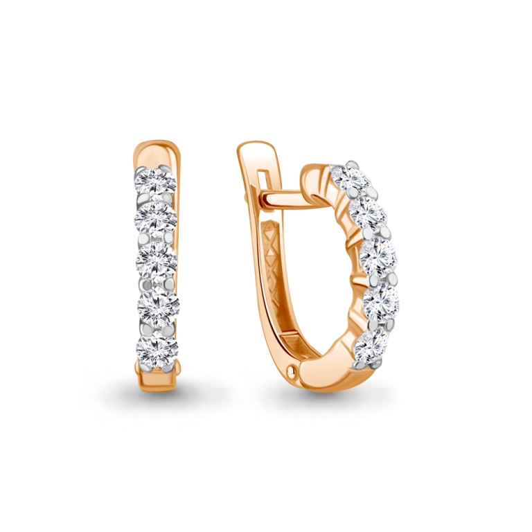 Серьги с английским замком женские из красного золота 585 пробы 400448 с фианитами