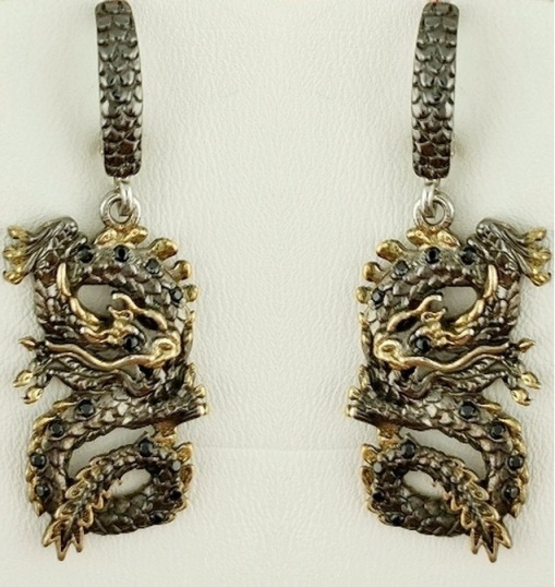 Серьги женские из родированого серебра 925 пробы СЛ553-22 с фианитами