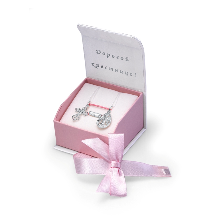 Крестильный набор из родированого серебра 925 пробы 16-000621-101110