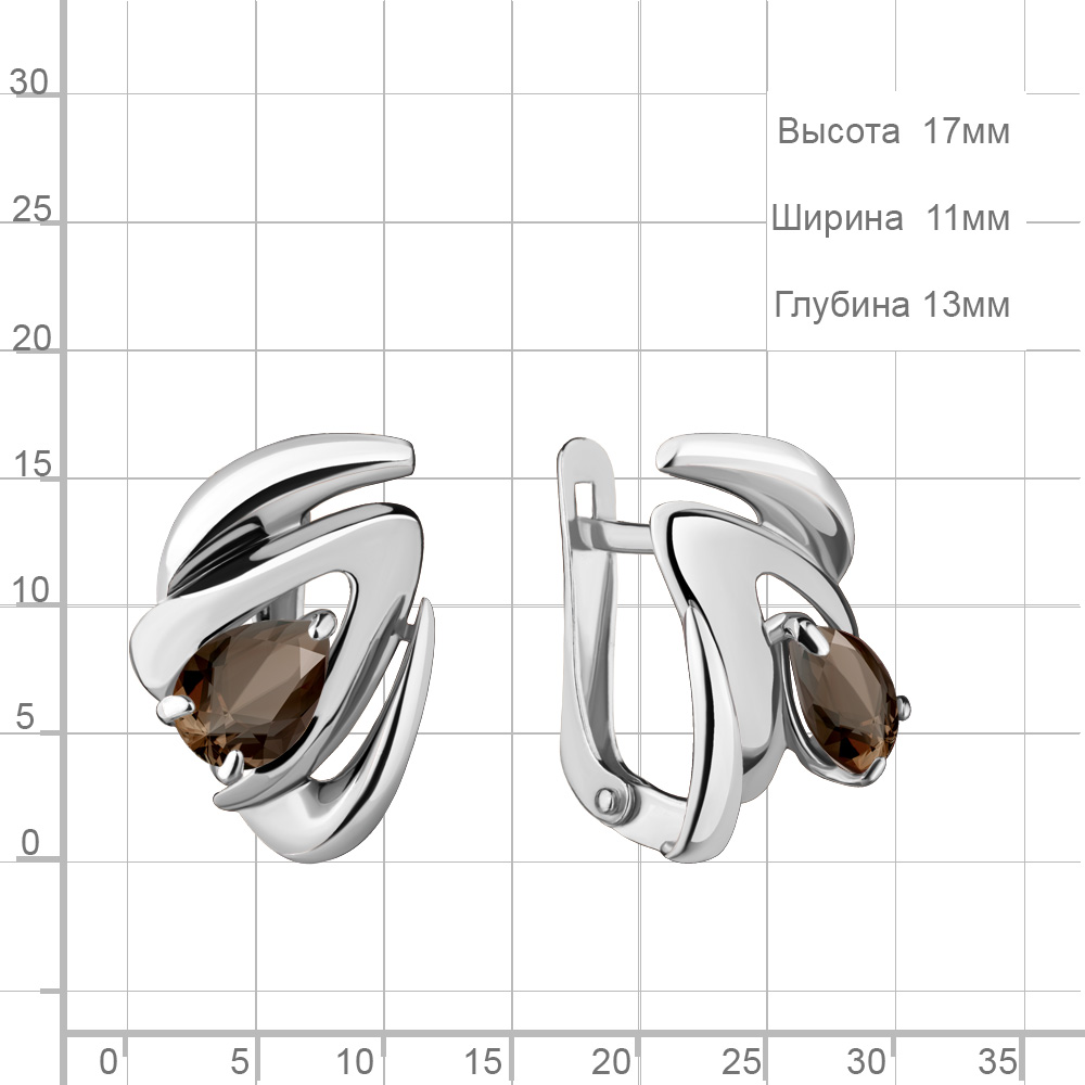 Серьги женские из родированного серебра 925 пробы 4489901 с раухтопазами