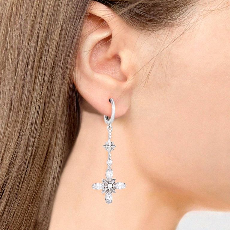 Серьги с английским замком женские из родированого серебра 925 пробы 49074А с фианитом