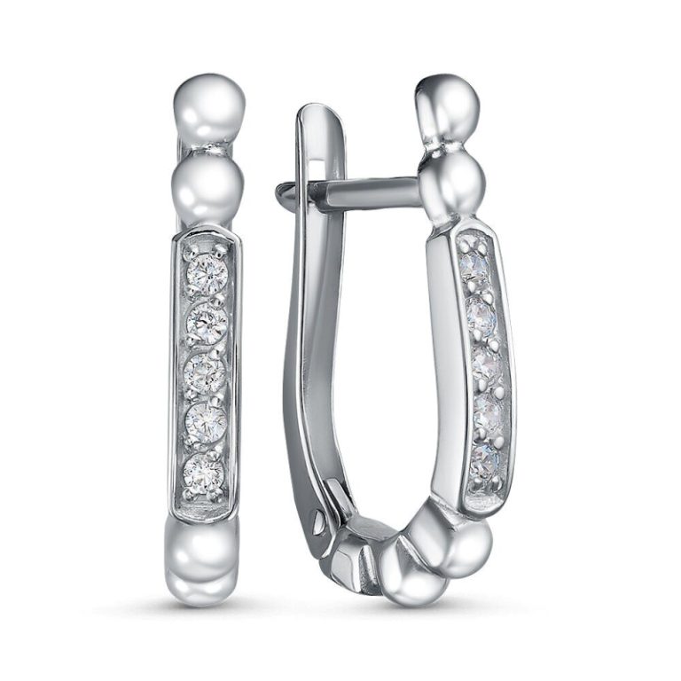 Серьги с английским замком женские из родированого серебра 925 пробы 3101028506