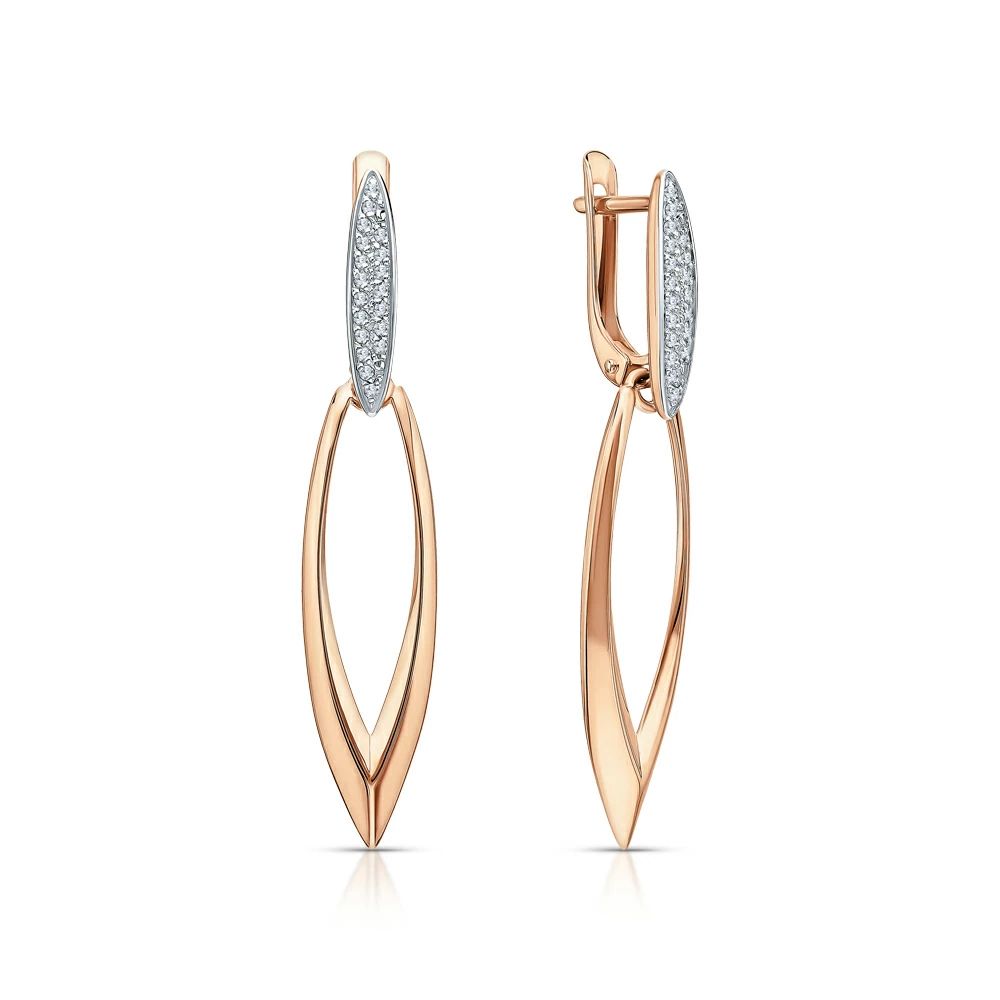 Серьги с английским замком женские из красного золота 585 пробы с696-01 с фианитами