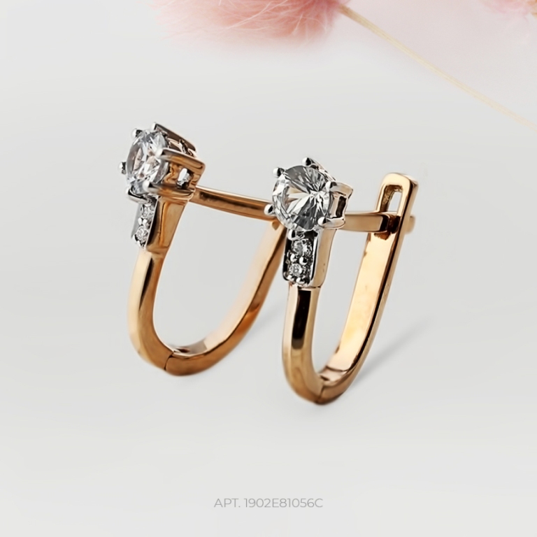Серьги с английским замком женские из красного золота 585 пробы 1902Е81056С с бриллиантами