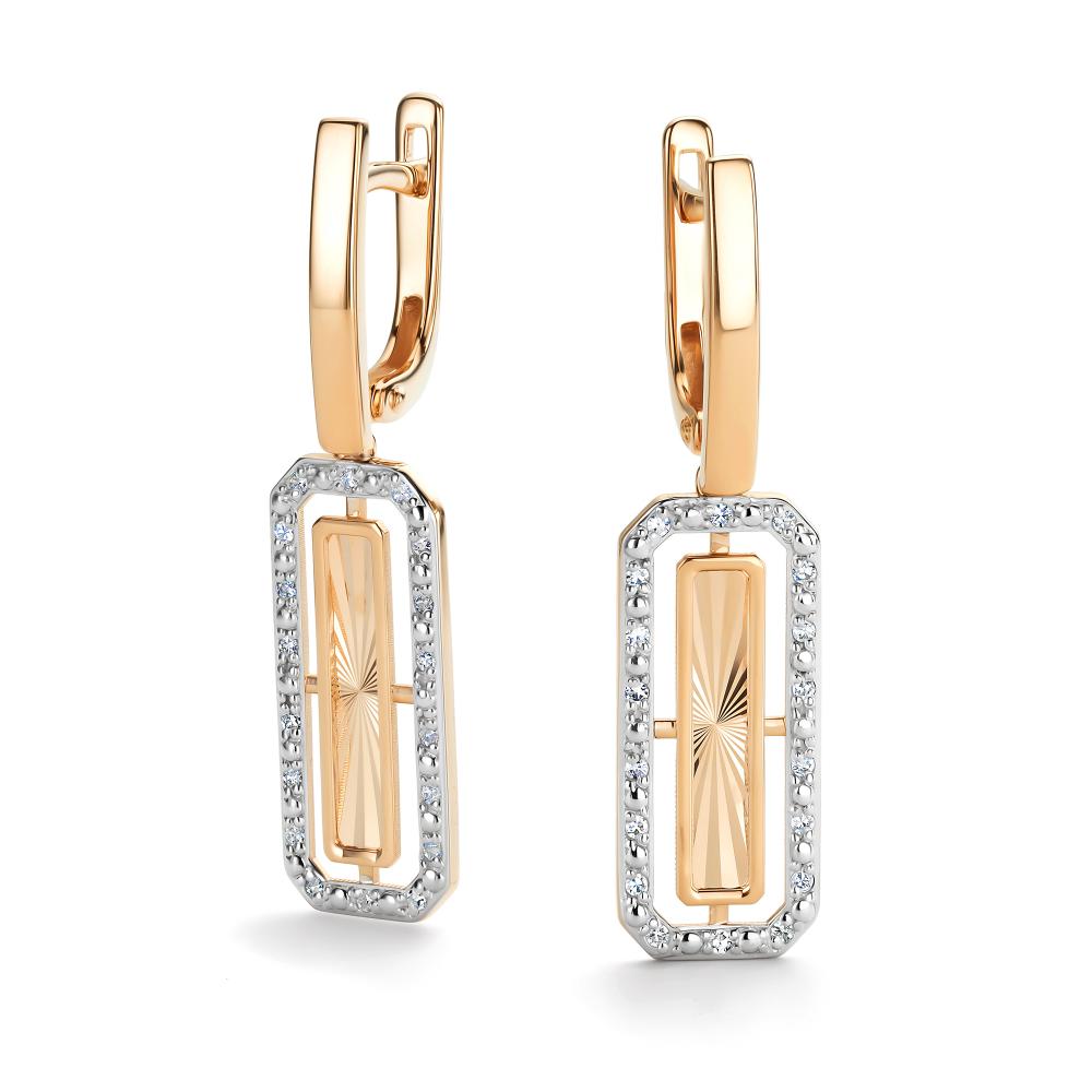 Серьги с английским замком женские из красного золота 585 пробы 26574-100 с бриллиантами
