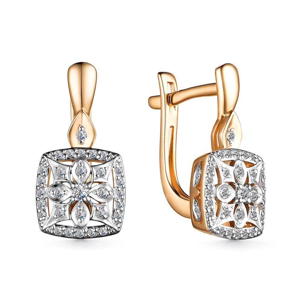 Серьги с английским замком женские из красного золота 585 пробы 25088-100 с бриллиантами