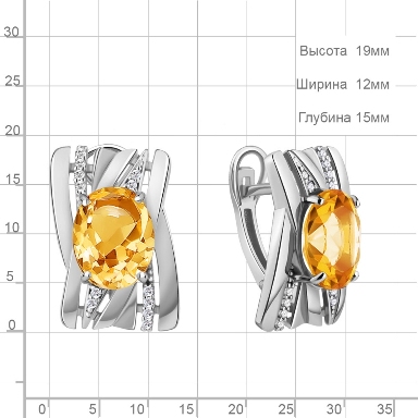 Серьги с английским замком женские из родированого серебра 925 пробы 4478806А с фианитами