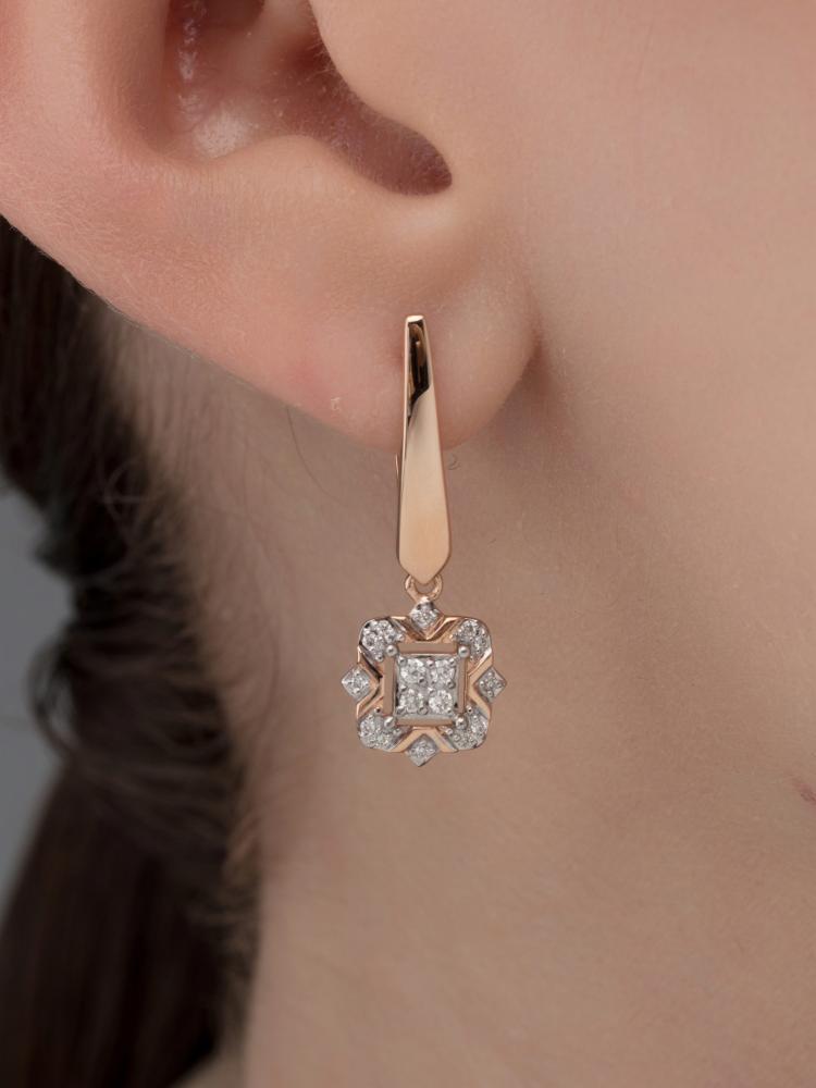 Серьги с английским замком женские из золота 585 пробы 26201-100 с бриллиантами