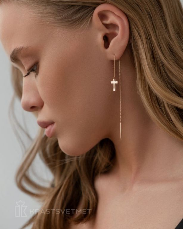 Серьги протяжки женские из красного золота 585 пробы НС12-502