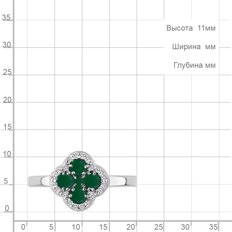 Кольцо из родированного серебра 925 пробы 65032809А с агатами и фианитами