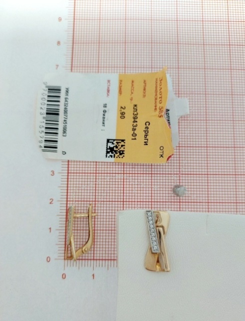 Серьги с английским замком женские из красного золота 585 пробы кл3943а-01 с фианитами