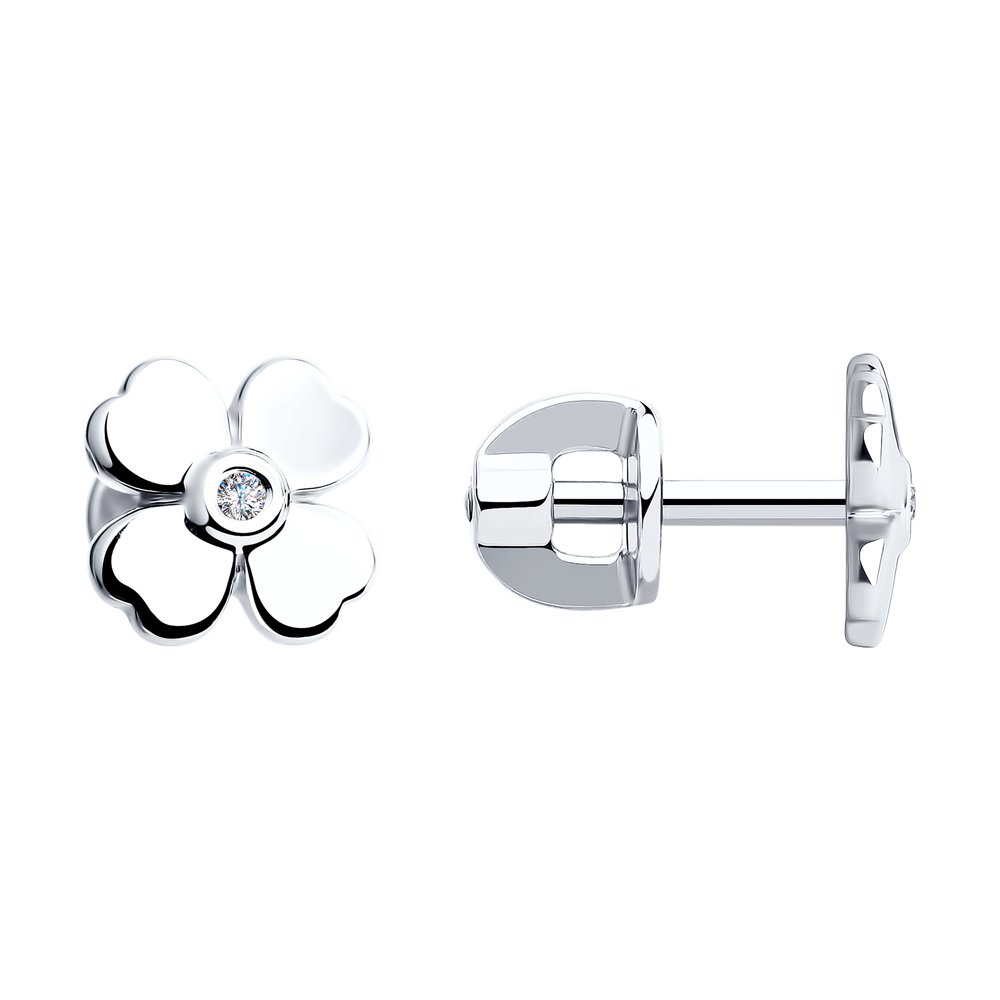 Пусеты из родированого серебра 925 пробы 87020007 с бриллиантом