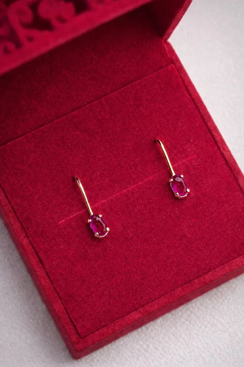 Серьги на петле из красного золота 585 пробы CД2428603 с рубинами  Красный